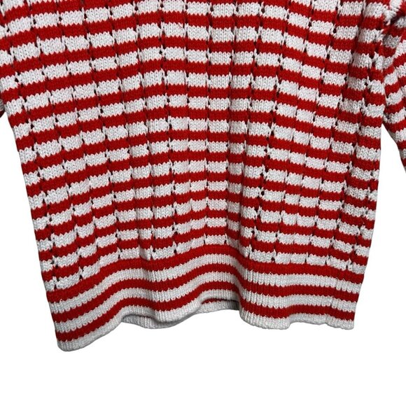 Loft Medium Stripe Open Weave Stitch Boatneck Sweater Red White Xmas Holiday Y2K - Picture 4 of 10